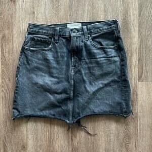 Everlane Washed Black The Denim Skirt Size 28 Cotton Raw Hem Skater Grunge